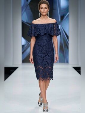 Joseph Ribkoff Elegant Navy Lace Midi dress